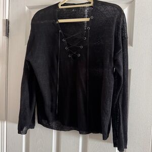 Nili Lotan Black Linen Lace Up Sweater - sz S